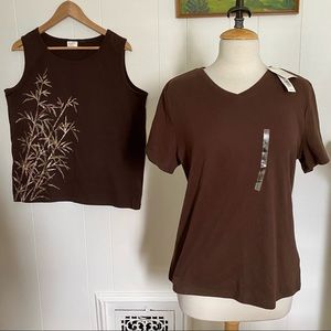 2 Vintage Brown & Gold Tops Erika Tank & NWT Croft & Barrow Tee Large